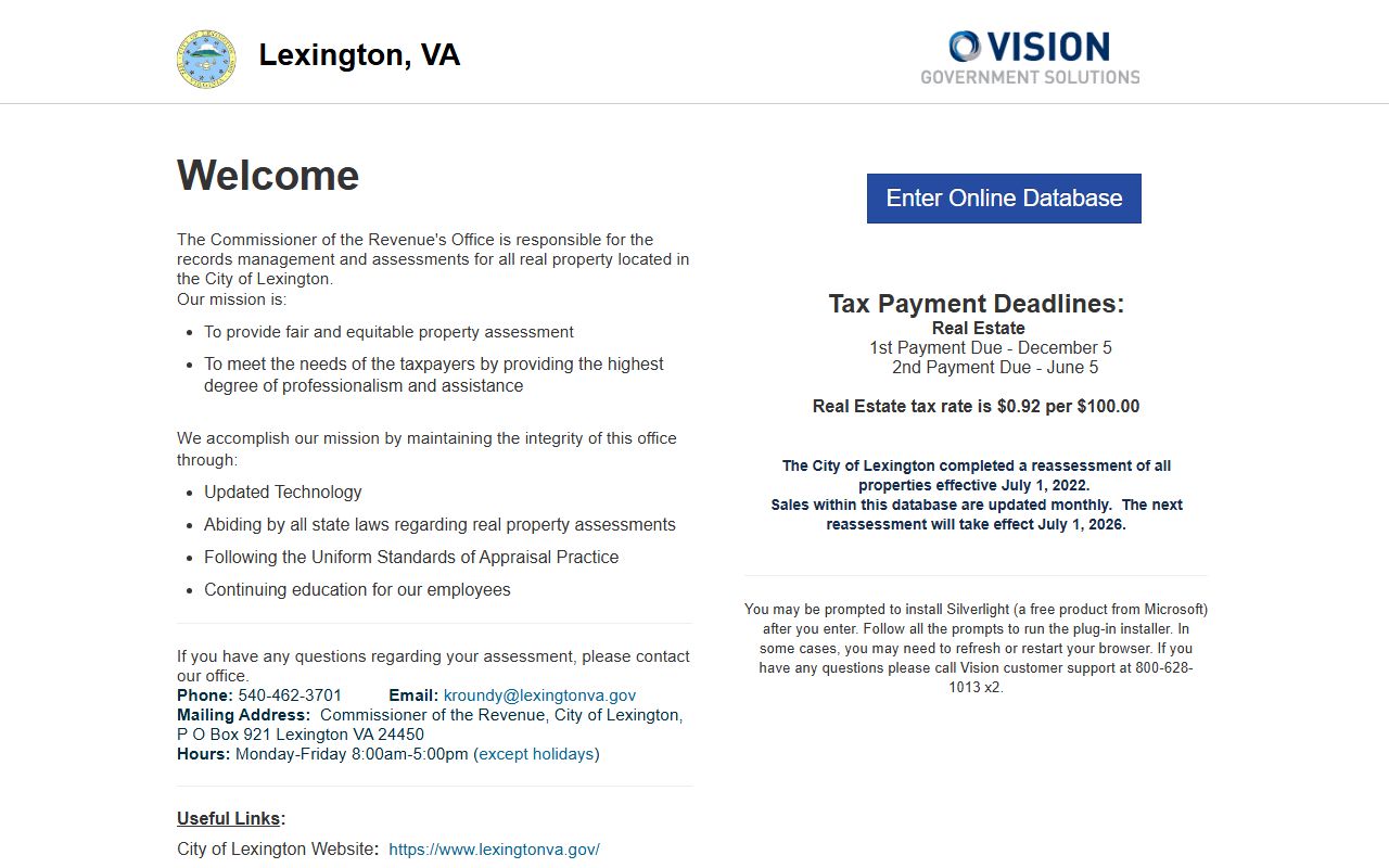 lexington virginia property records vgsi gis parcel search interface