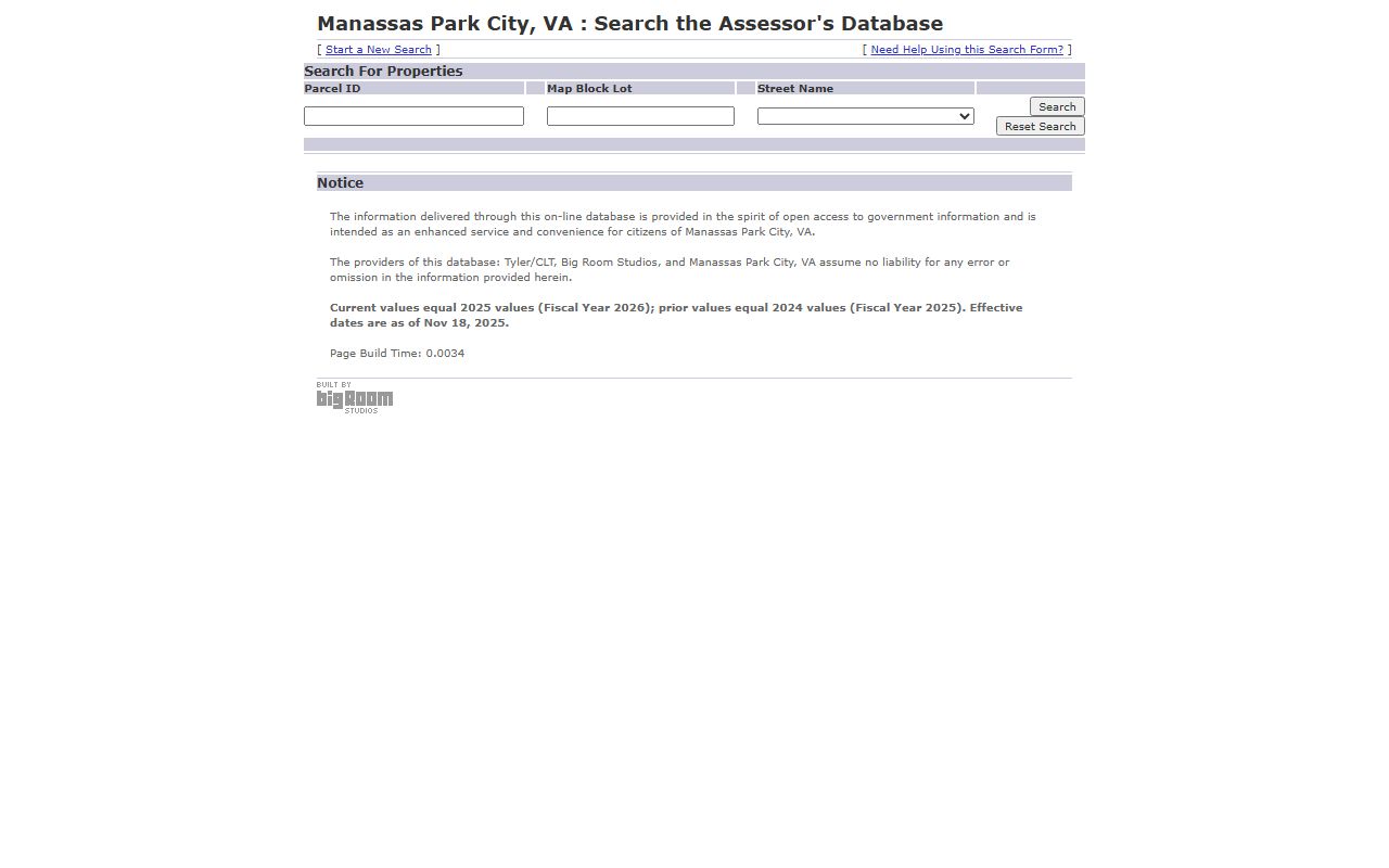 manassas park virginia property records assessment database search interface