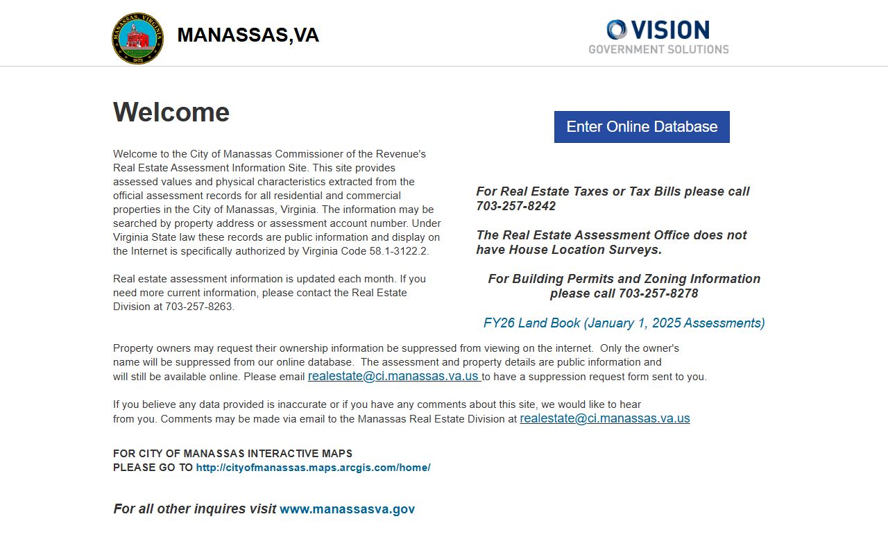 manassas virginia property records vgsi assessment search by address or account number