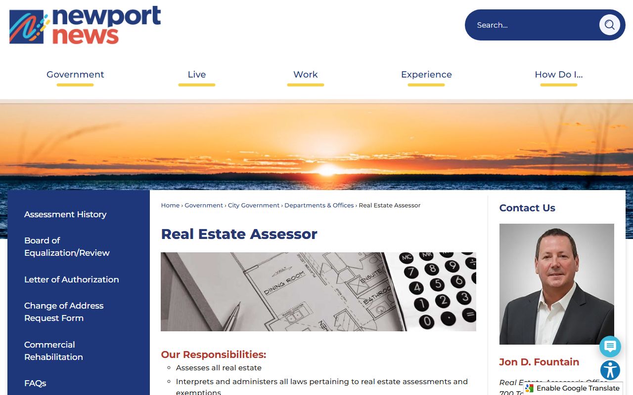 newport news virginia property records real estate assessor page with authority and assessment schedule