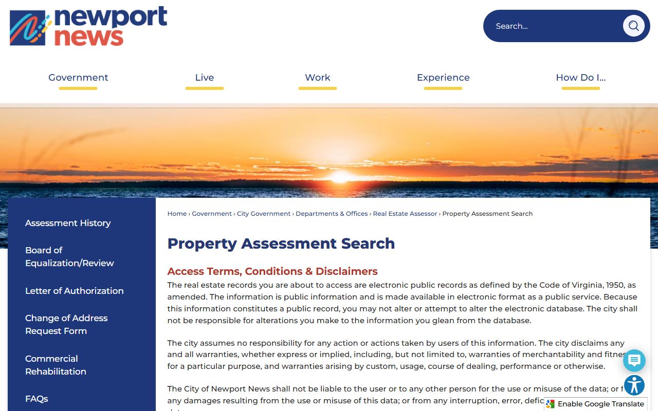 newport news virginia property records assessment search gateway terms and conditions