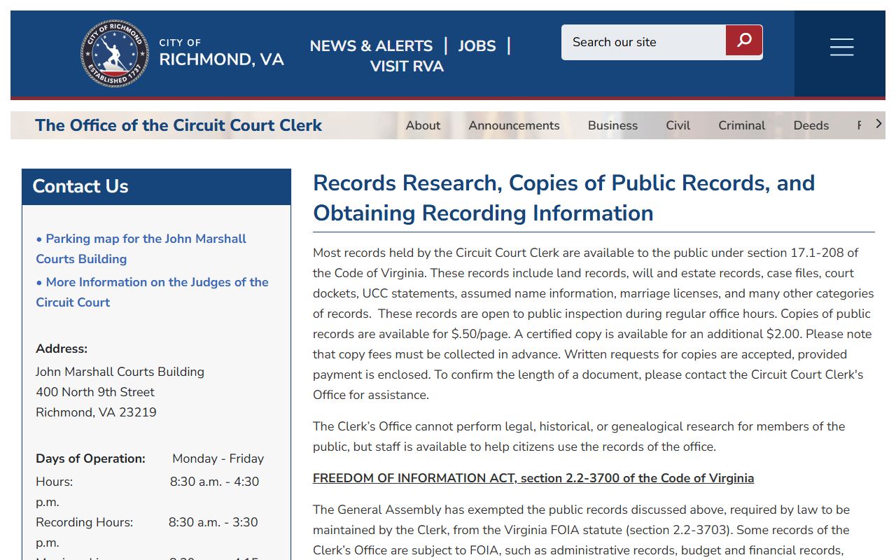 richmond virginia property records circuit court clerk records access