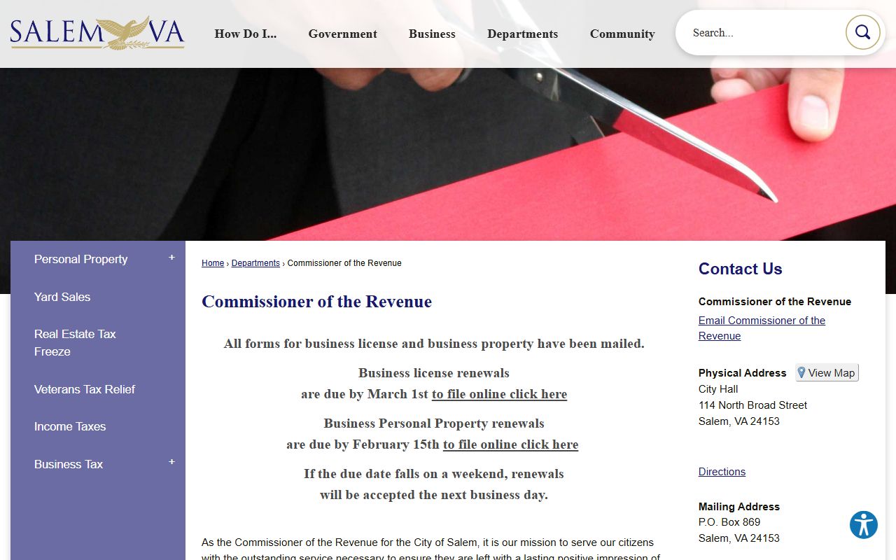 salem virginia property records commissioner of revenue office