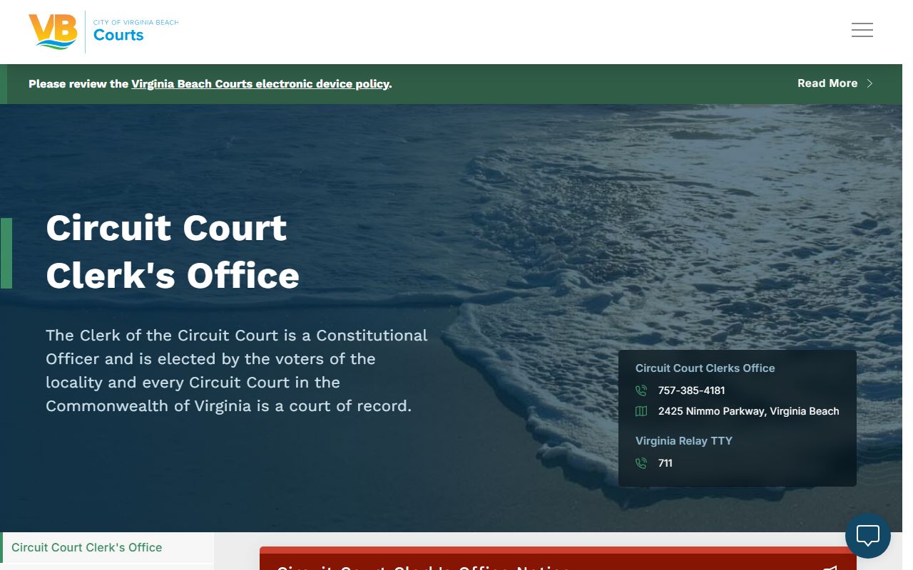 virginia beach virginia property records circuit court clerk office procedures