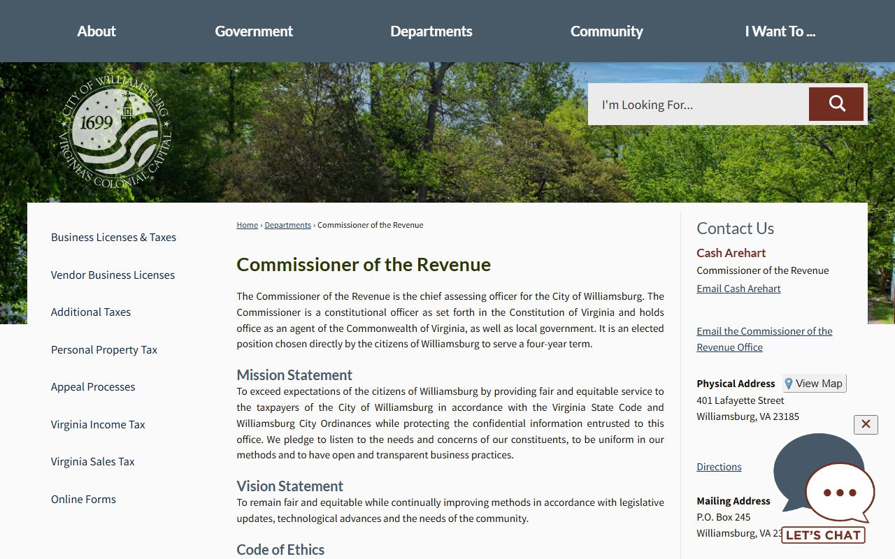 williamsburg virginia property records commissioner of revenue office page
