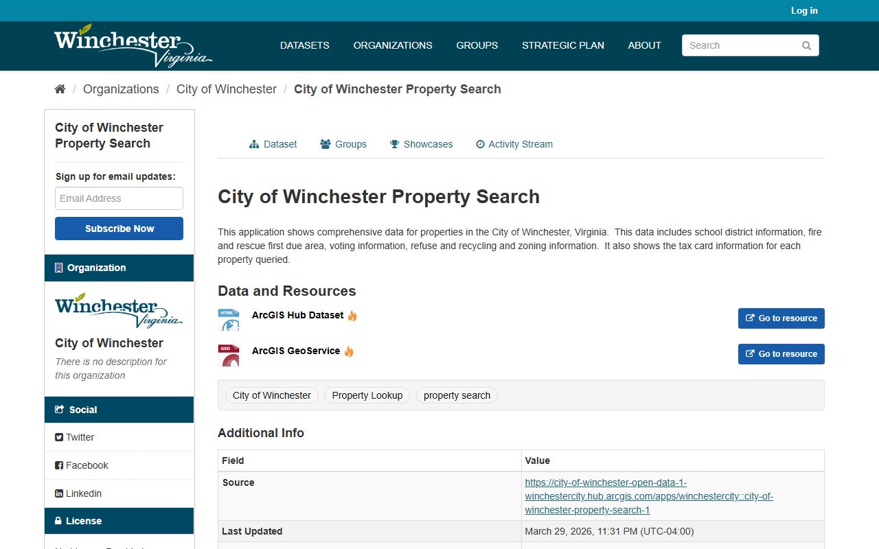 winchester virginia property records open data portal property search dataset