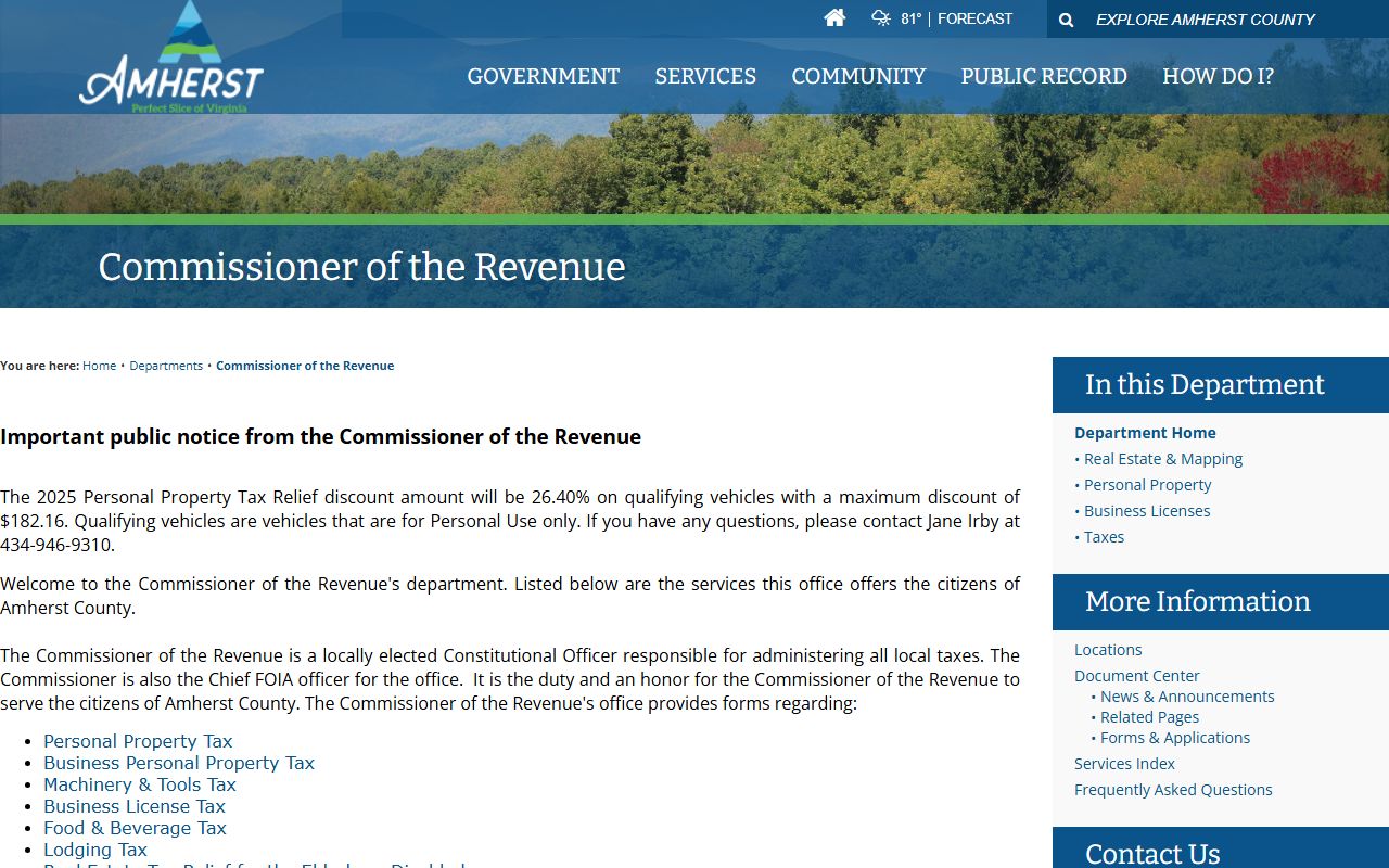 amherst county property records commissioner of the revenue office