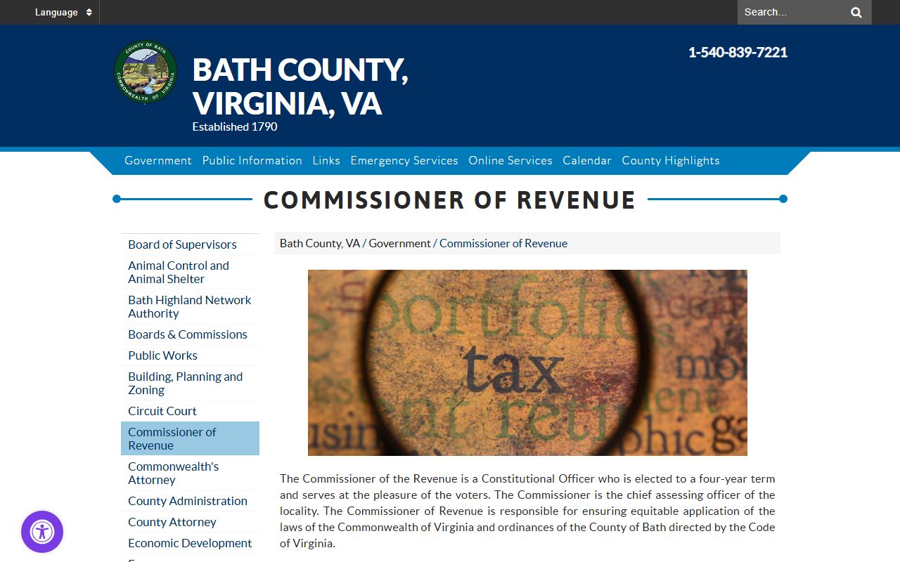 bath county property records commissioner of revenue contact