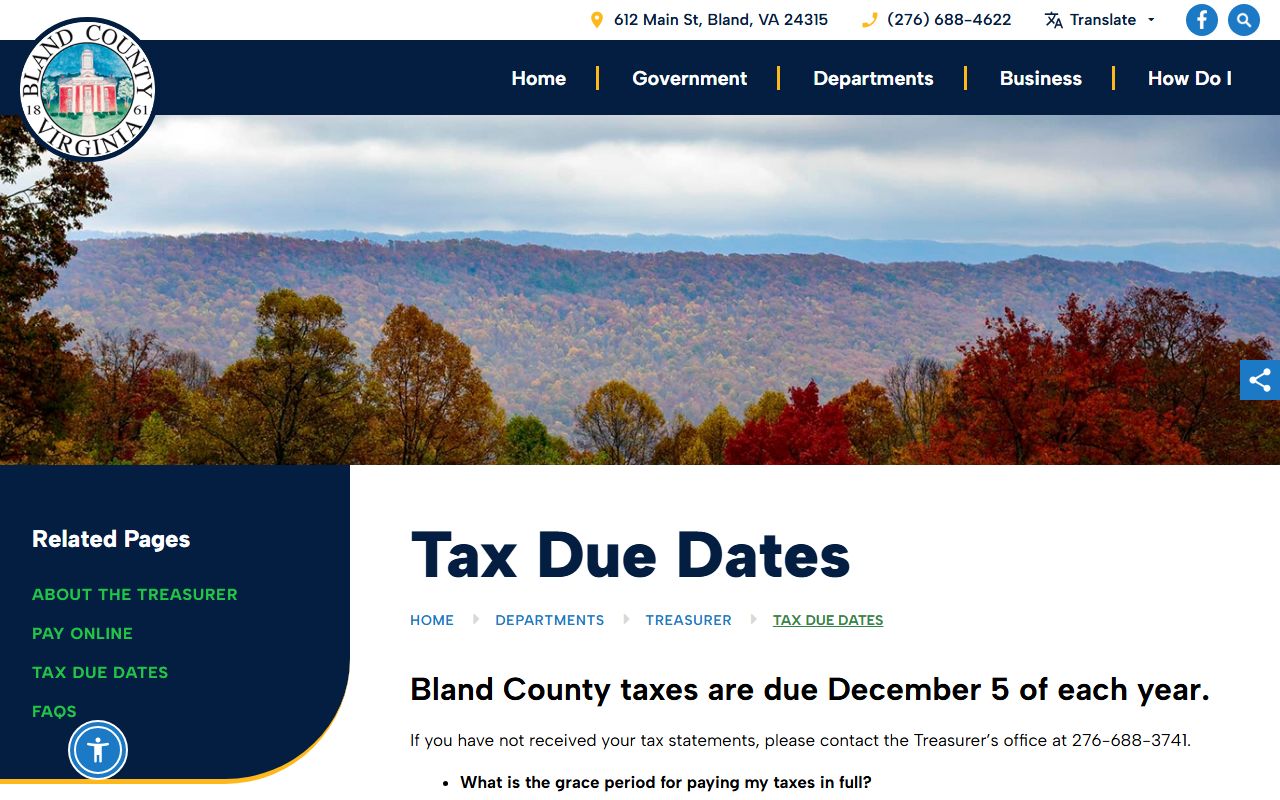 bland county treasurer tax due dates property records