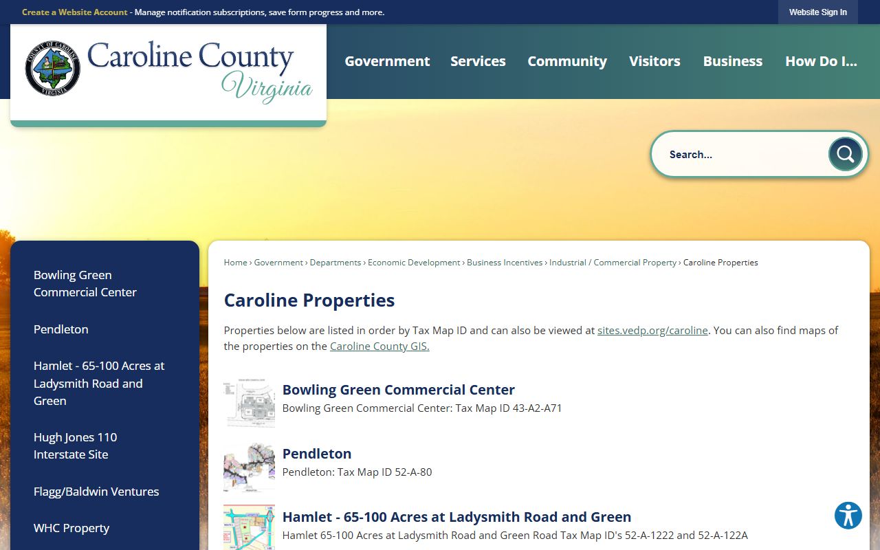 caroline county commercial property listings tax map ids records