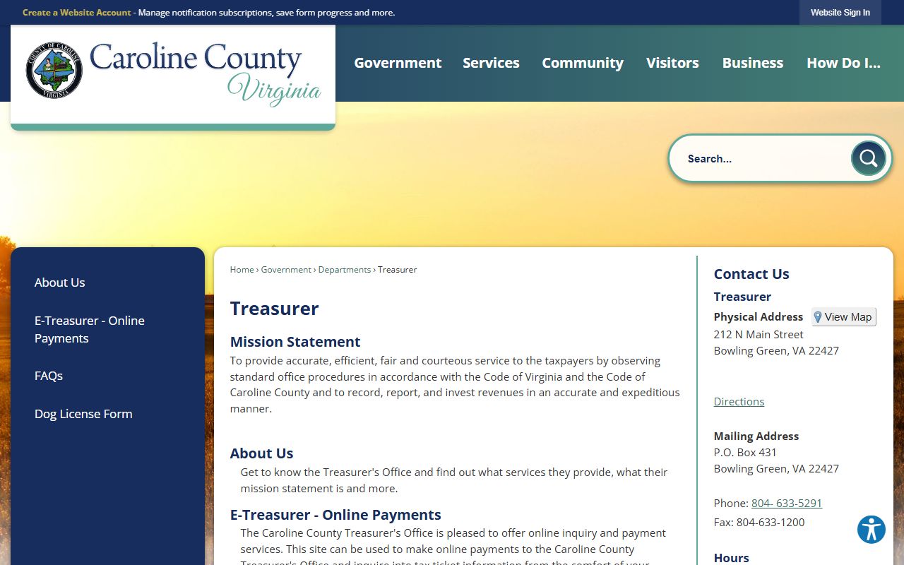 caroline county treasurer office mission payment property records