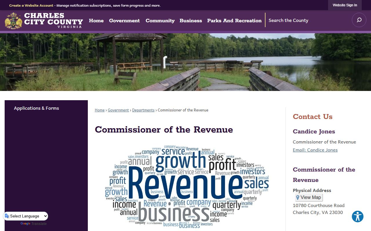charles city county commissioner revenue tax rates property records