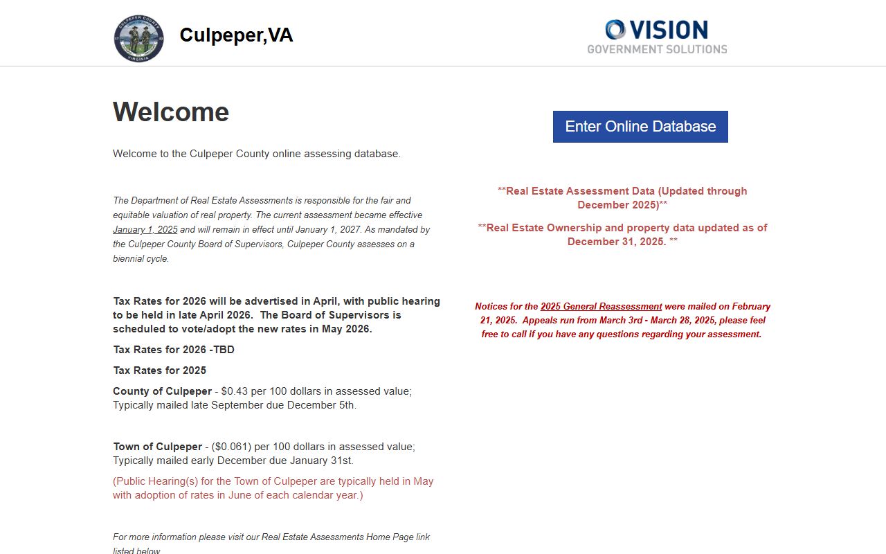 culpeper county property records vision government solutions assessment portal