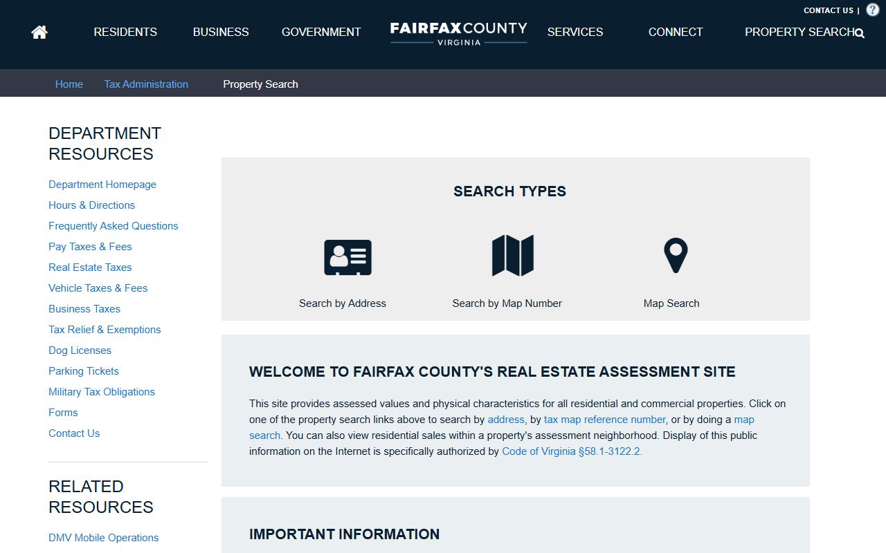 fairfax county property records icare property search portal