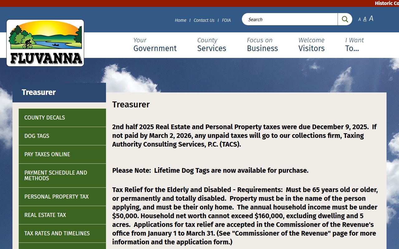 fluvanna county property records treasurer page for tax payment options