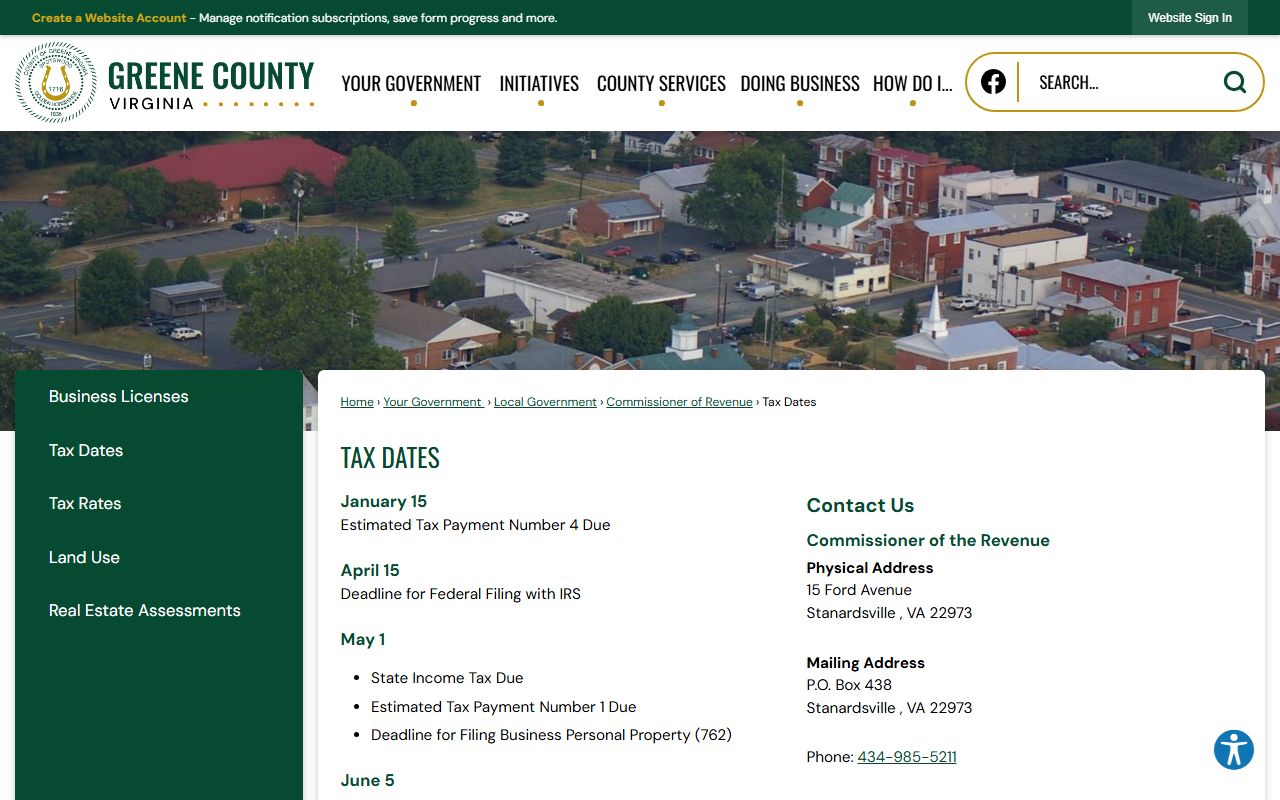 greene county property records calendar of important tax dates and deadlines