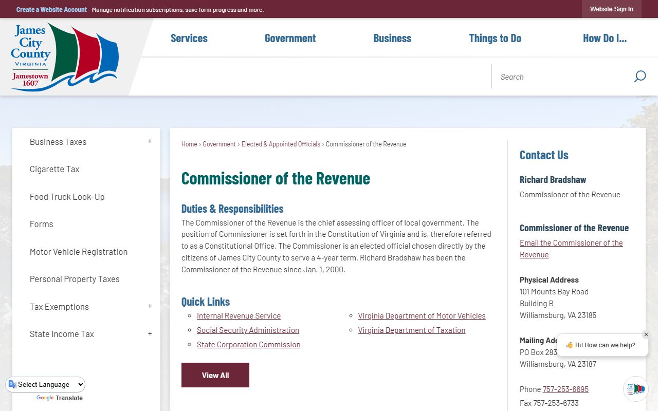 james city county commissioner of revenue property records