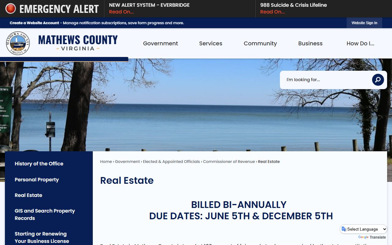 mathews county real estate assessment and tax relief property records