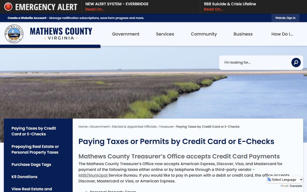 mathews county treasurer tax payment options property records
