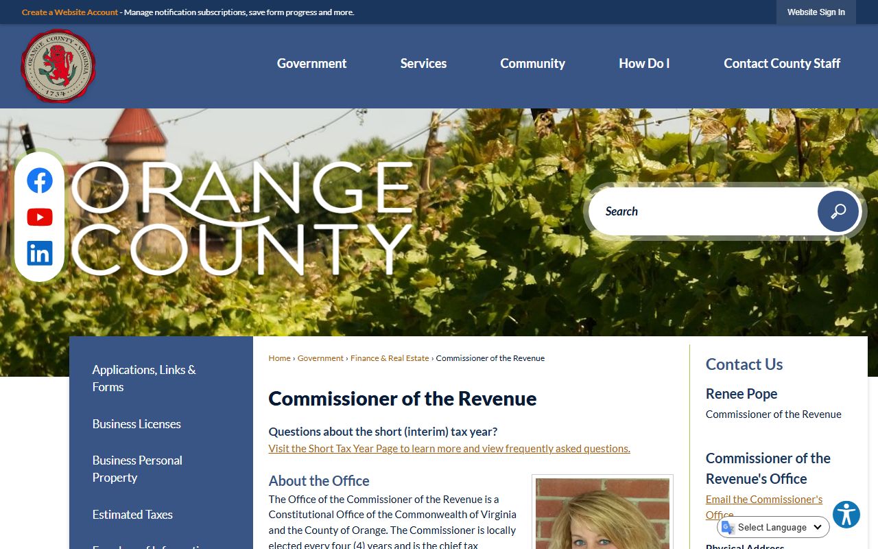 orange county commissioner of revenue tax programs property records