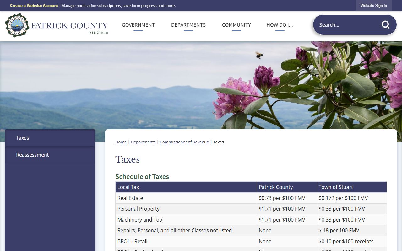 patrick county tax rates schedule property records