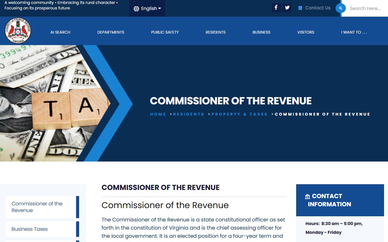 prince george county commissioner of the revenue office responsibilities staff property records