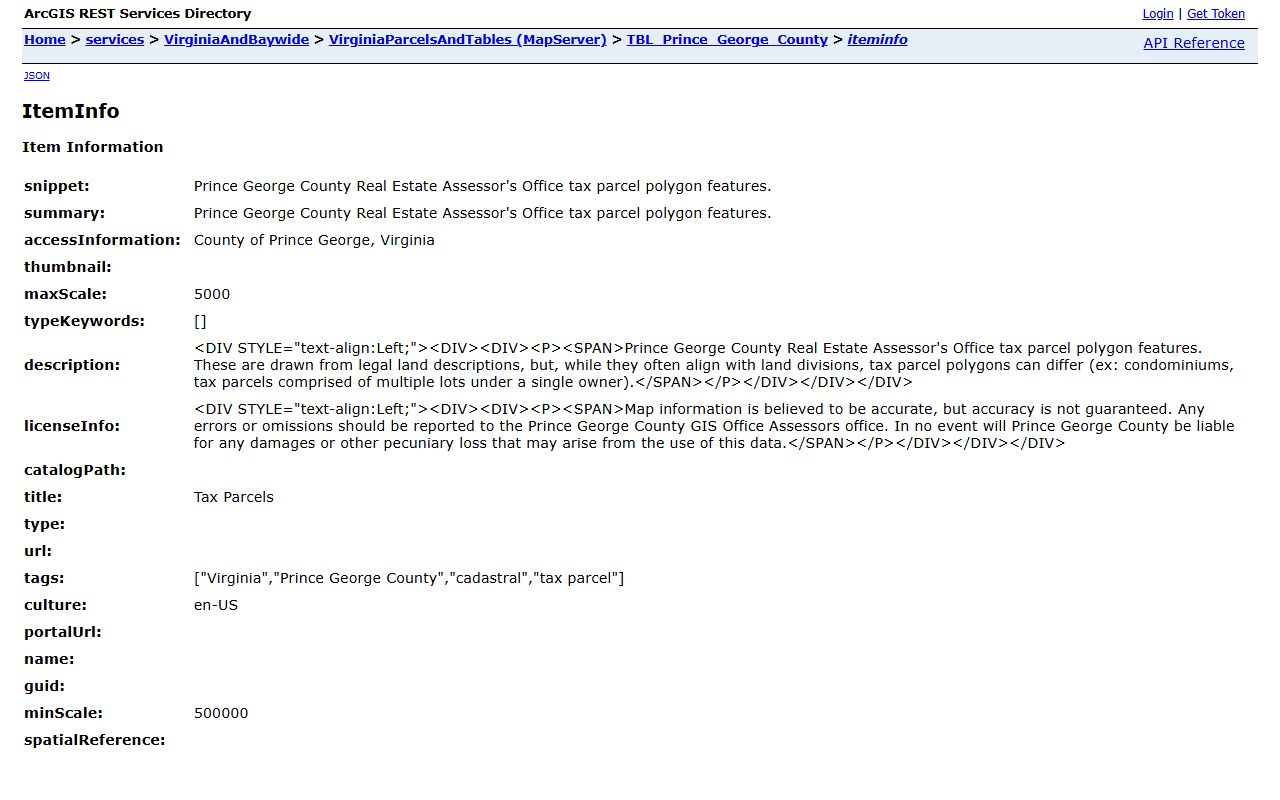 prince george county official tax parcel gis metadata property records