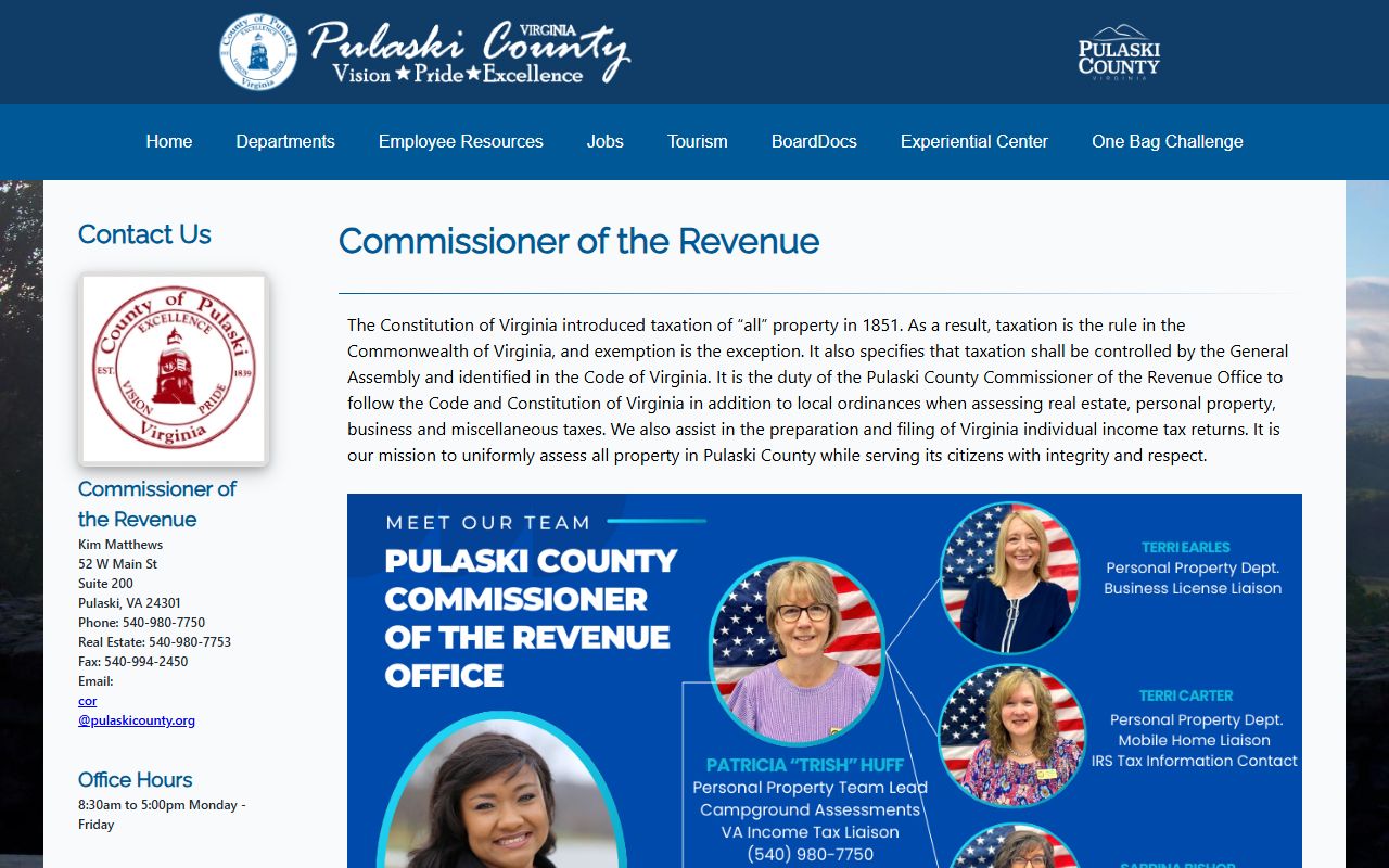 pulaski county commissioner of revenue page with gis access instructions property records