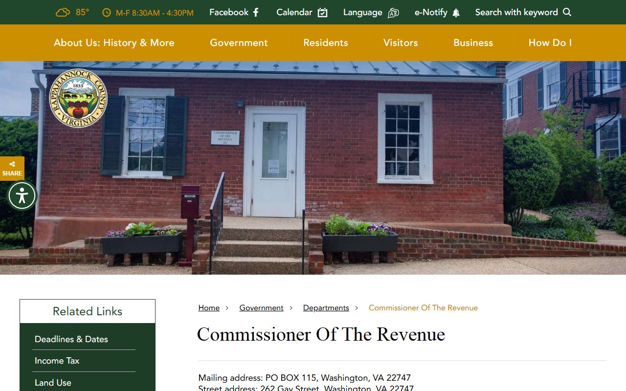 rappahannock county commissioner of the revenue contact and services property records