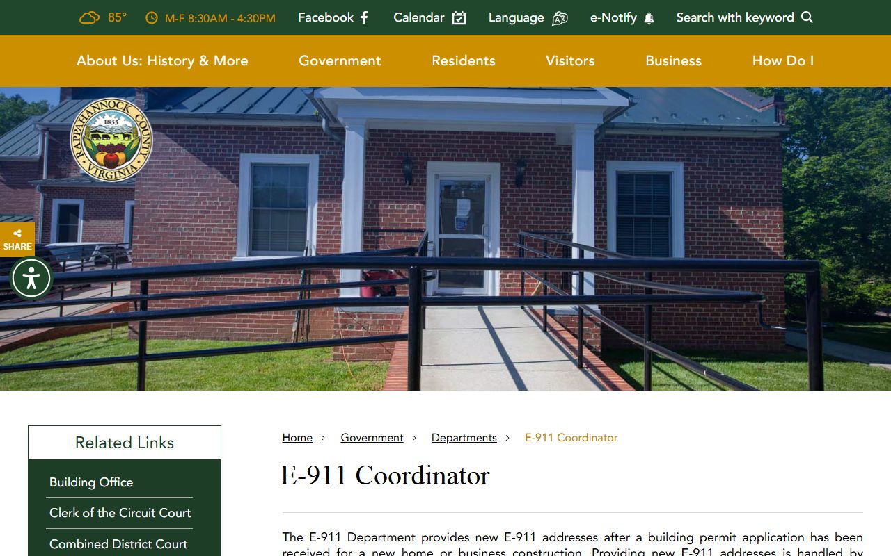rappahannock county e911 coordinator page noting ongoing gis development property records