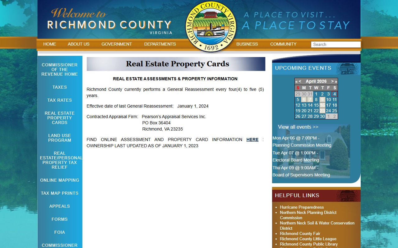 richmond county real estate property cards landing page property records
