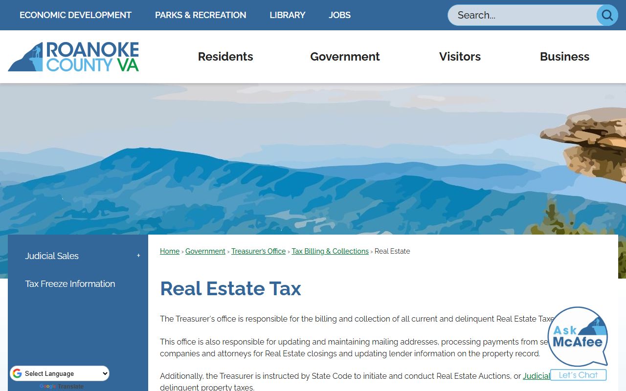 roanoke county real estate tax administration assessments and relief programs property records