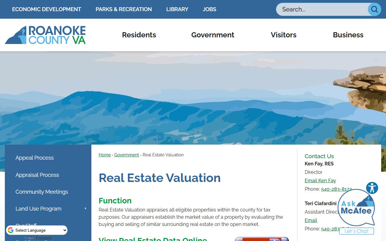 roanoke county real estate valuation with webpro access property records