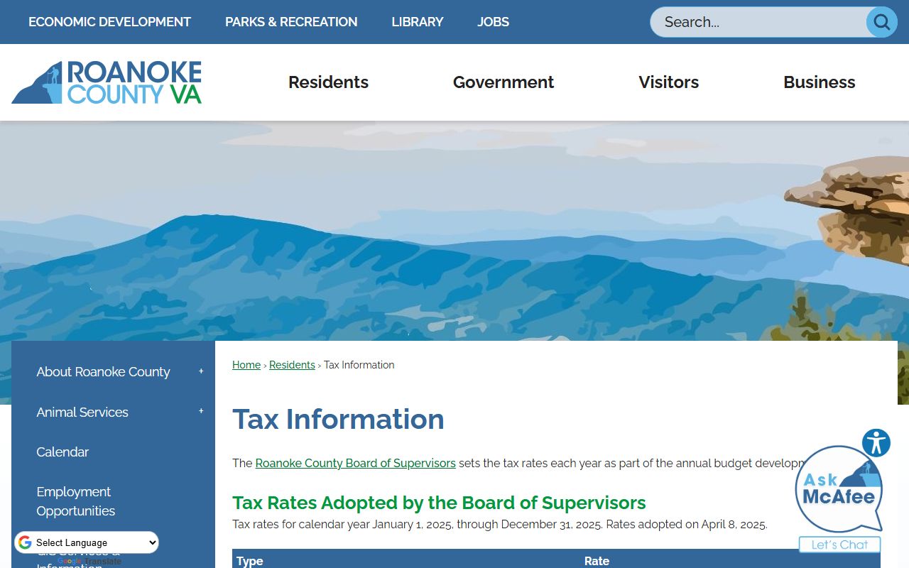 roanoke county tax rates and assessment details property records