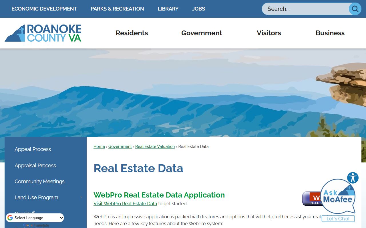 roanoke county webpro application information features and access property records