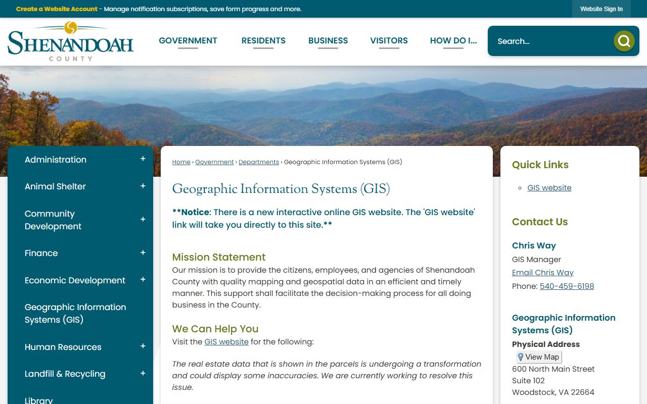 shenandoah county property records gis mapping capabilities page