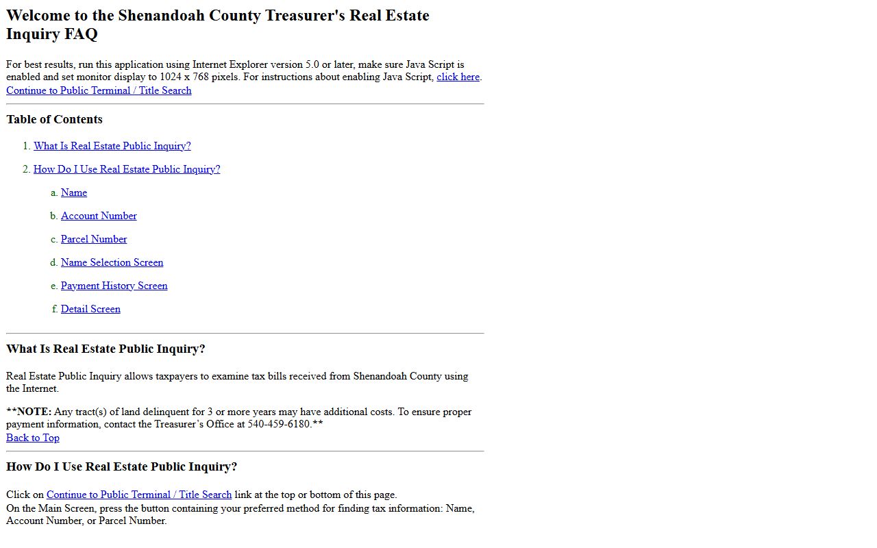 shenandoah county property records tax inquiry search form