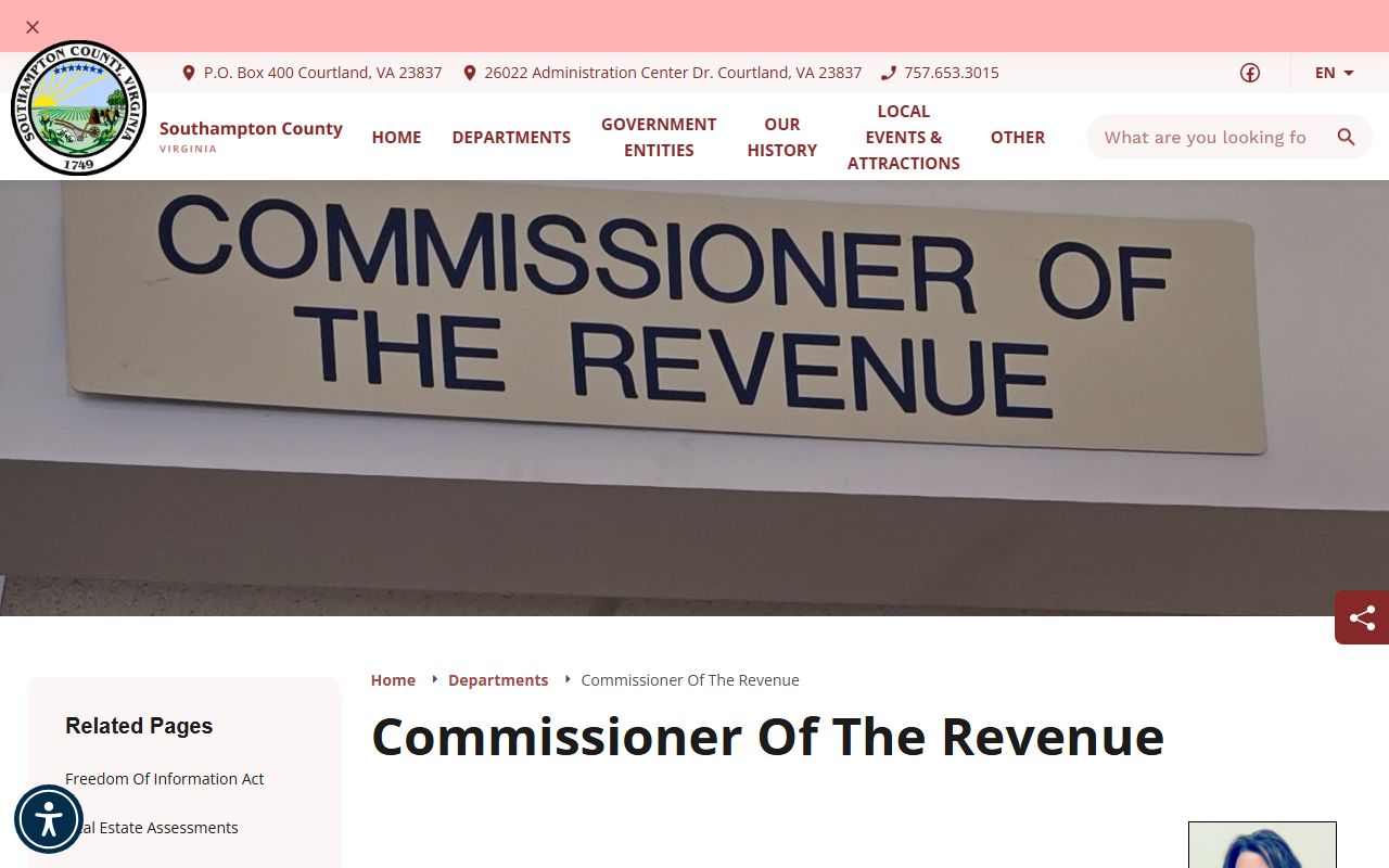 southampton county property records commissioner of revenue contact