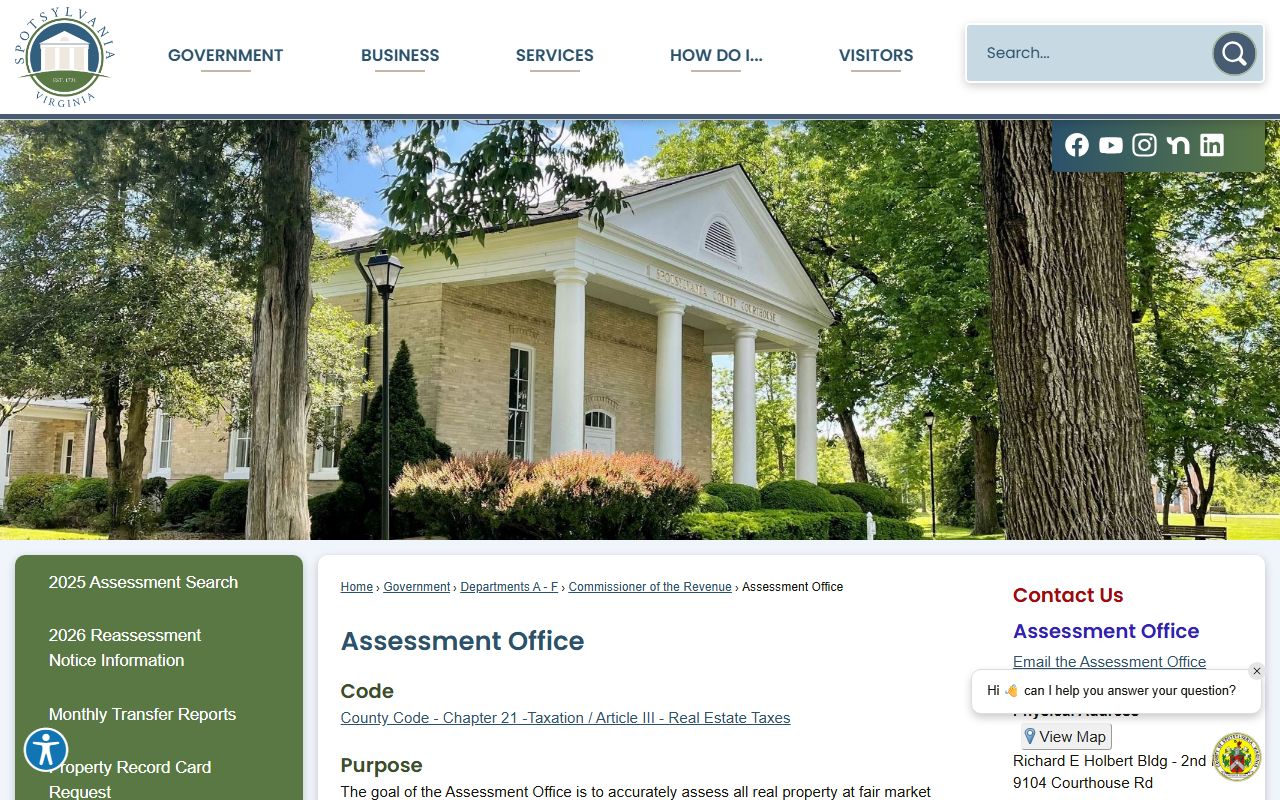 spotsylvania county property records assessment office purpose and contact