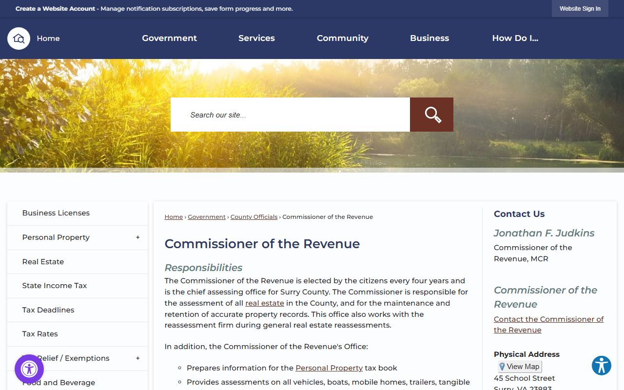 surry county property records commissioner of revenue responsibilities