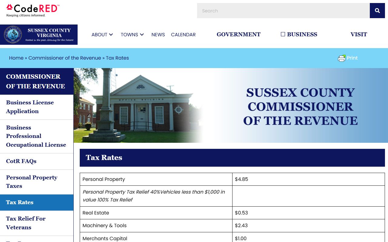 sussex county property records published tax rates real estate personal property