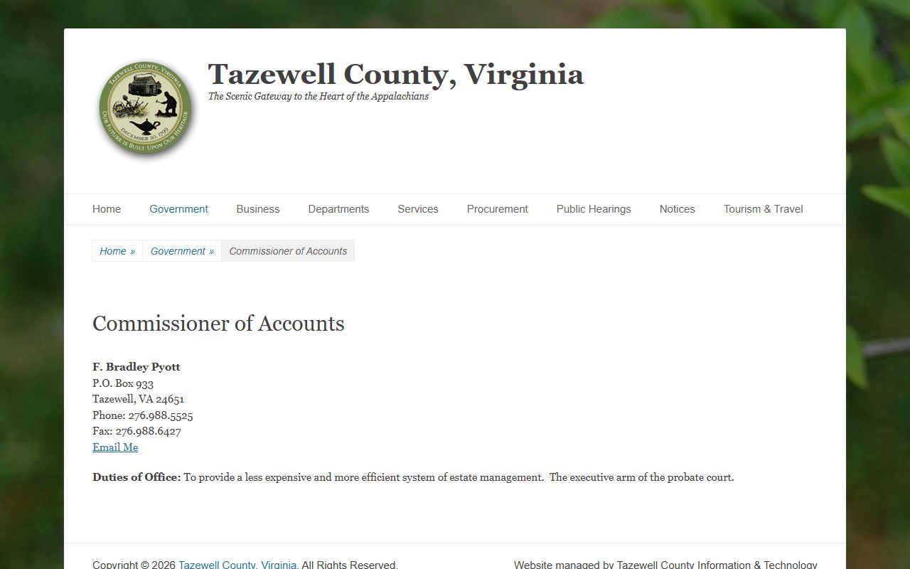tazewell county property records commissioner of accounts estate administration