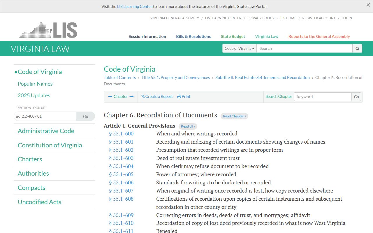 Virginia Code Chapter 6 recordation statutes governing circuit court land records