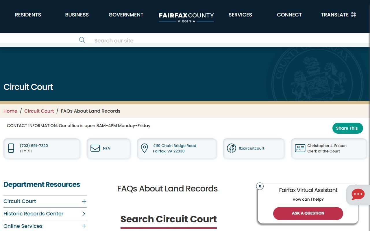 Fairfax Circuit Court Land Records FAQ for Virginia property records procedures